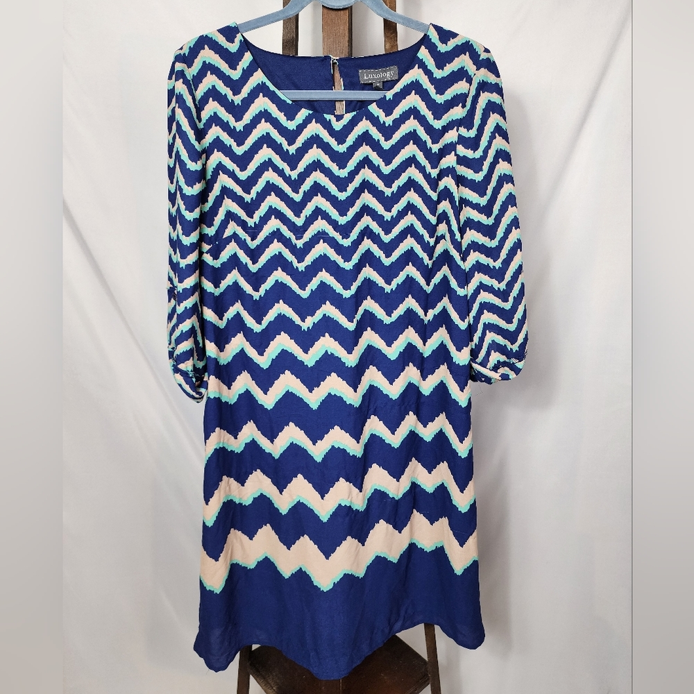 Luxology Multicolored Shift Dress 3/4 Roll Tab Sleeve